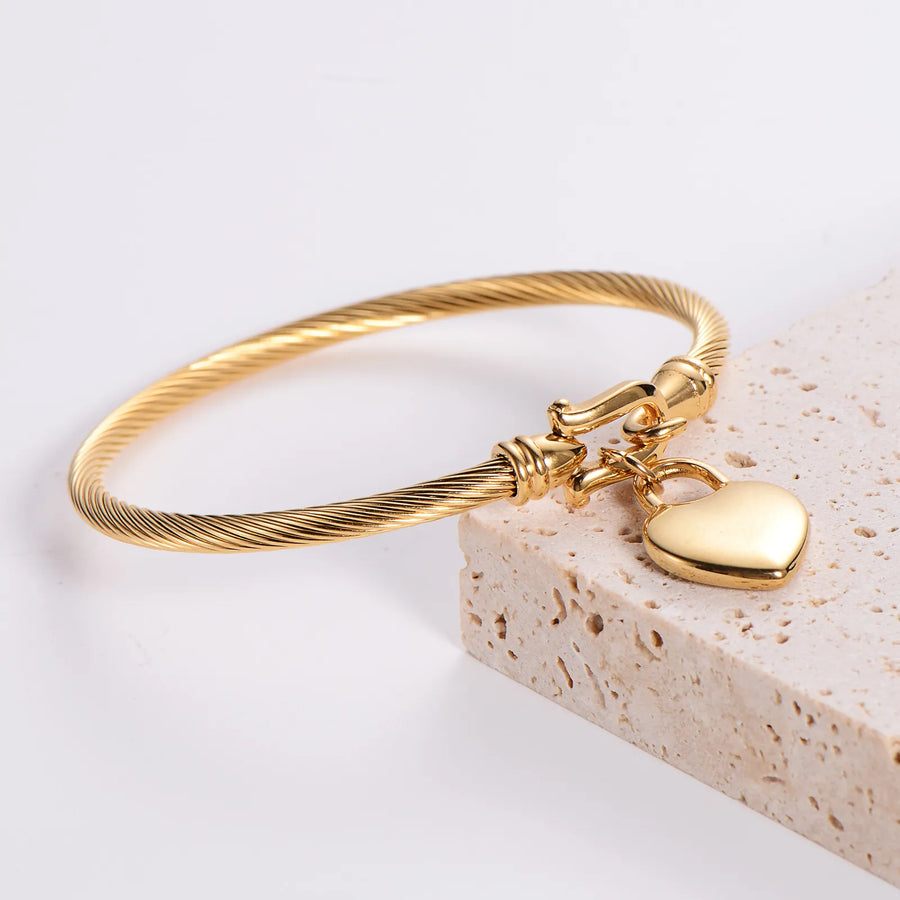 Amour Charm Heart 18ct Gold Plated Bangle