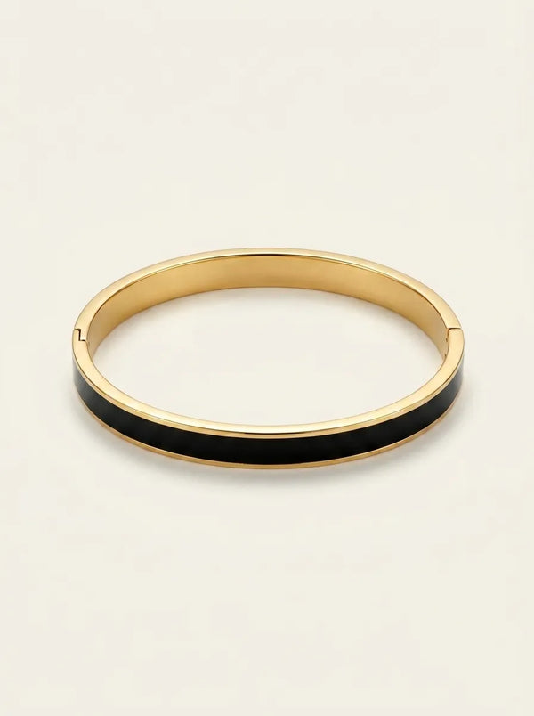 Noire Enamel 18ct Gold Plated Bangle