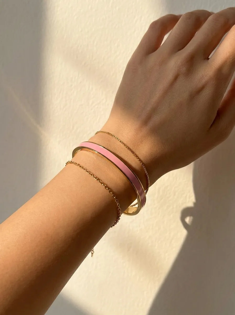 Pétale Rose Enamel 18ct Gold Plated Bangle