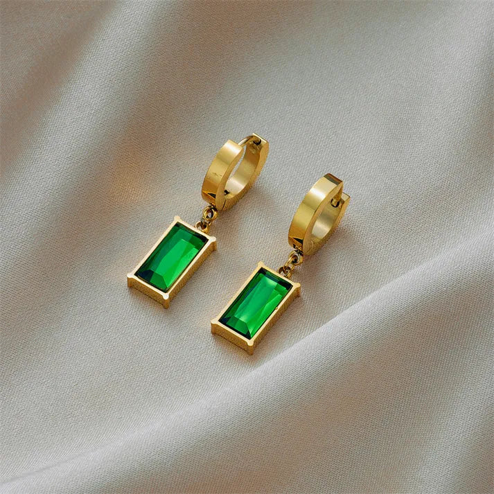 Gold · Emerald Green Stone · Necklace & Earrings - 18ct Gold Plated