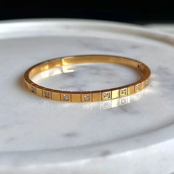 Damier Crystal 18ct Gold Plated Bangle