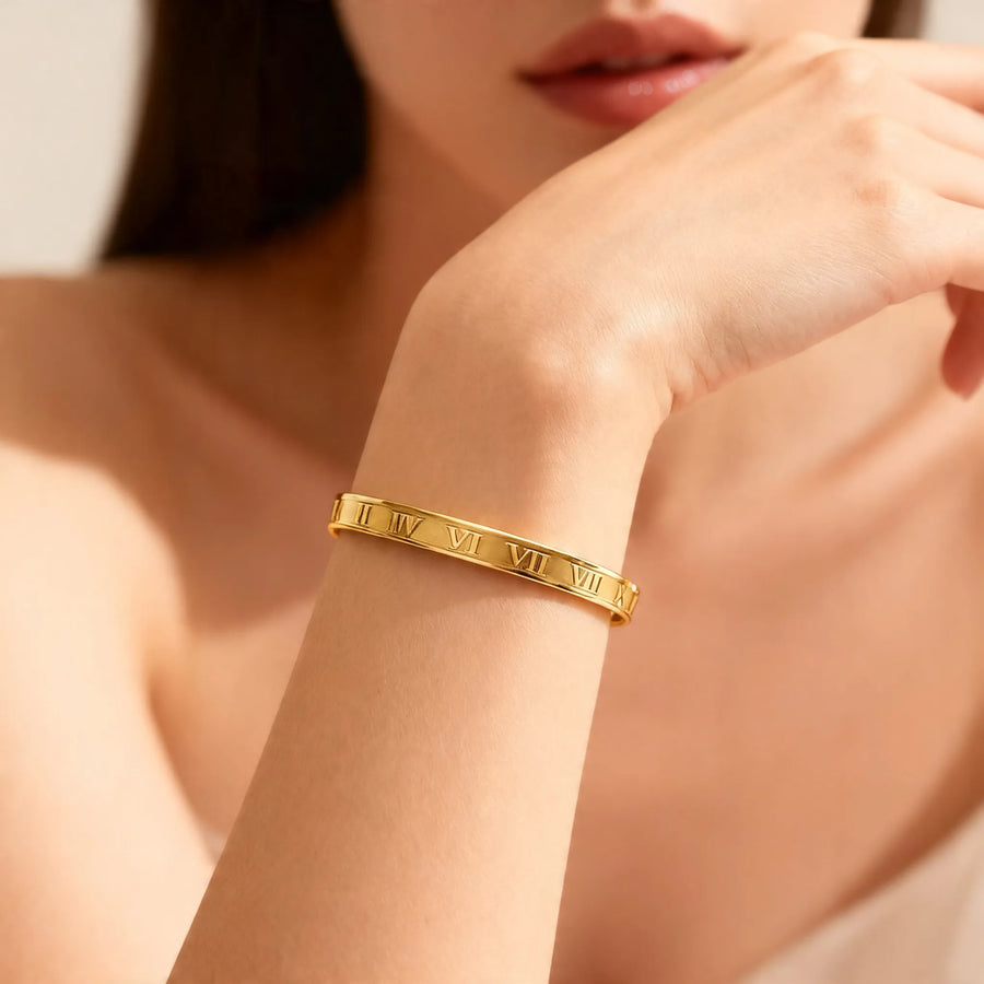 Tempus Roman 18ct Gold Plated Bangle