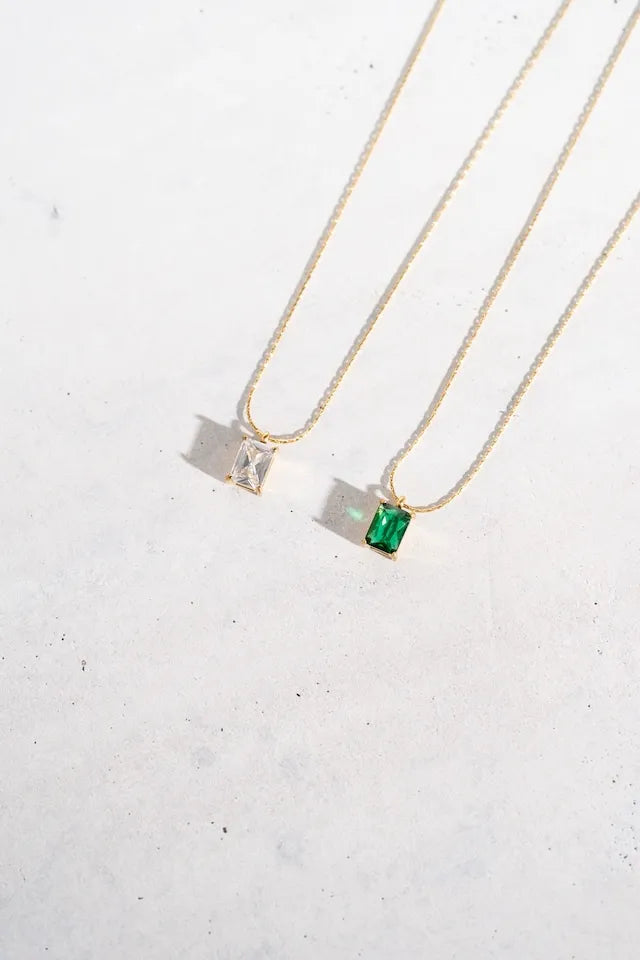 Émeraude Solitaire Necklace - 18ct Gold Plated