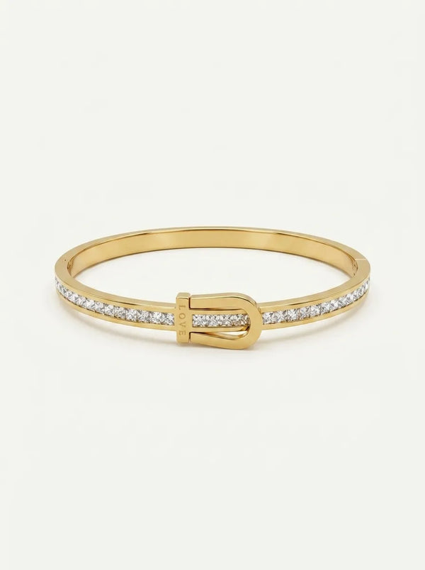 Amore Buckle Crystal Bangle - 18ct Gold Plated