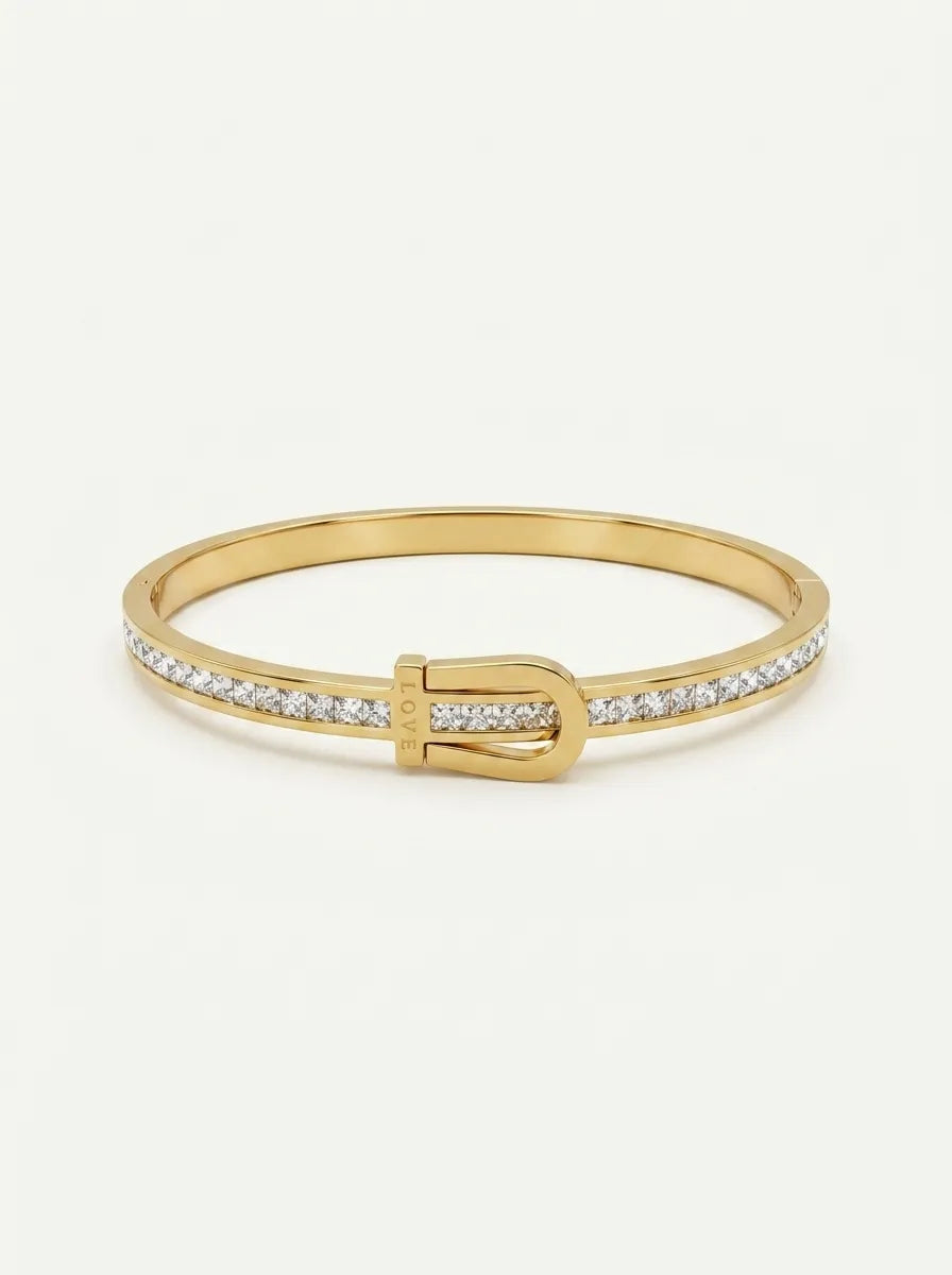 Amore Buckle Crystal Bangle - 18ct Gold Plated