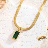Gold · Emerald Green Stone · Necklace & Earrings - 18ct Gold Plated