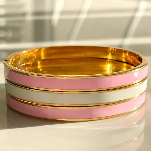 Pétale Rose Enamel 18ct Gold Plated Bangle