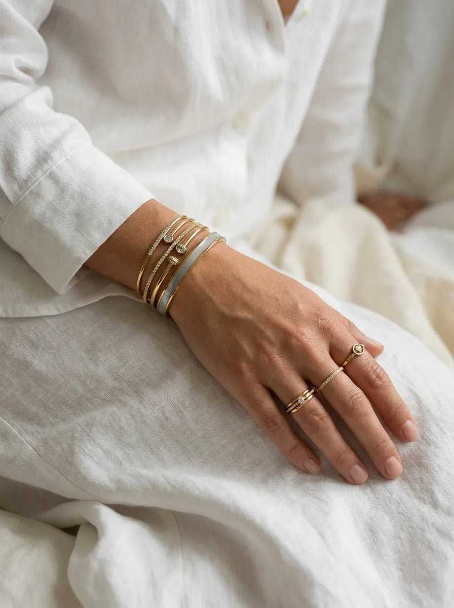 Blanc Enamel 18ct Gold Plated Bangle