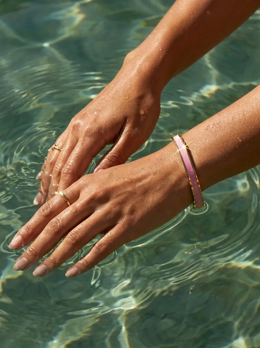 Pétale Rose Enamel 18ct Gold Plated Bangle