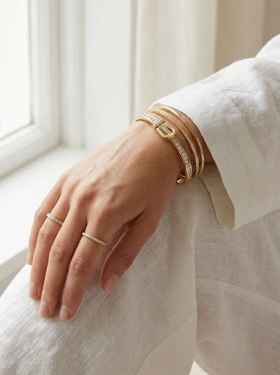 Amore Buckle Crystal Bangle - 18ct Gold Plated