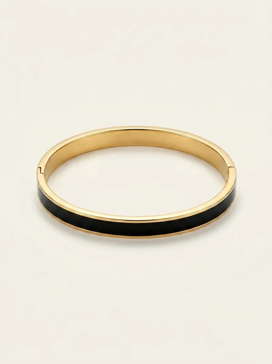 Noire Enamel 18ct Gold Plated Bangle