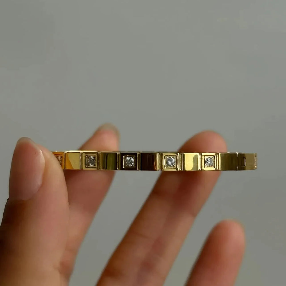 Damier Crystal 18ct Gold Plated Bangle