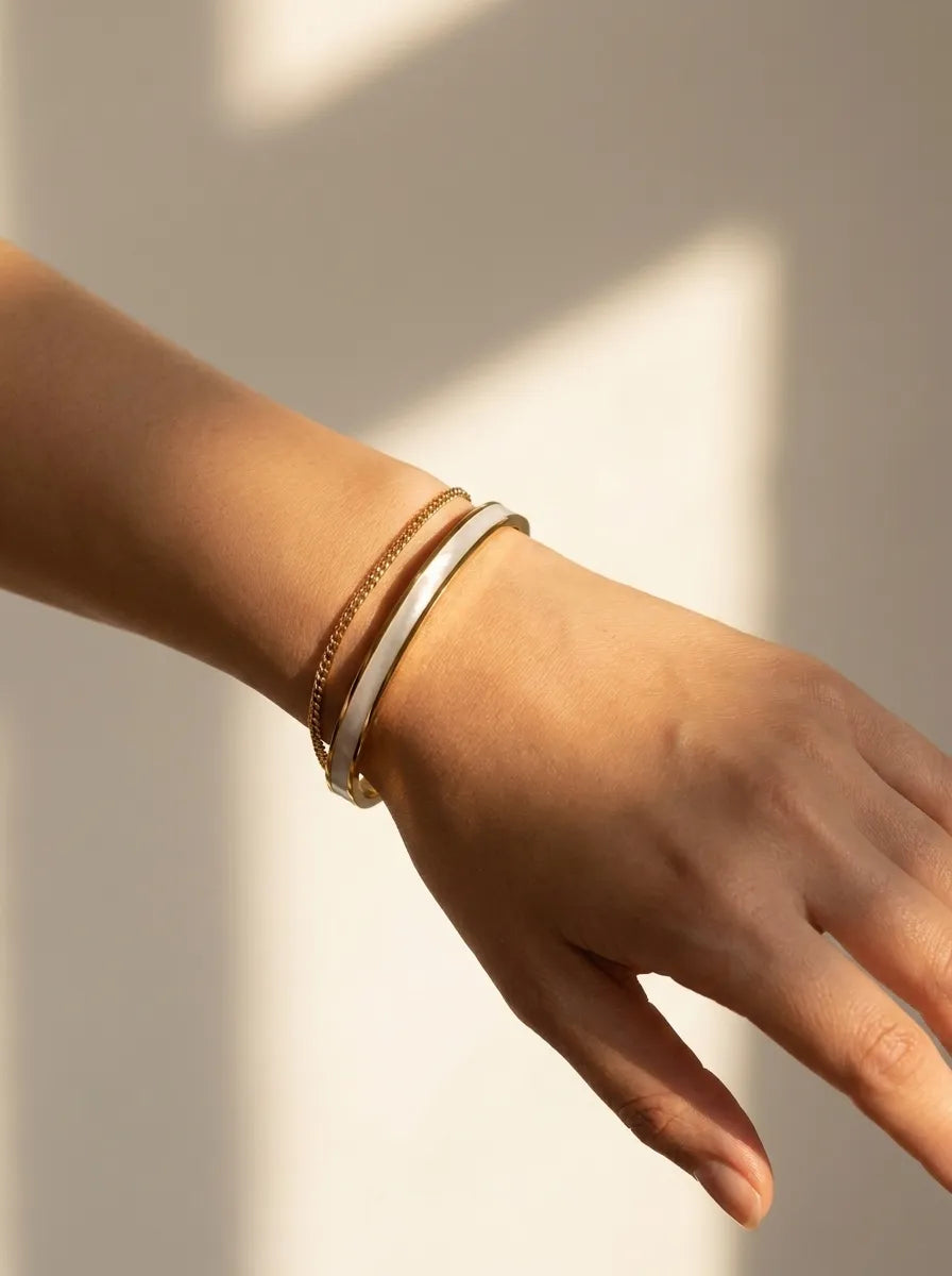Blanc Enamel 18ct Gold Plated Bangle