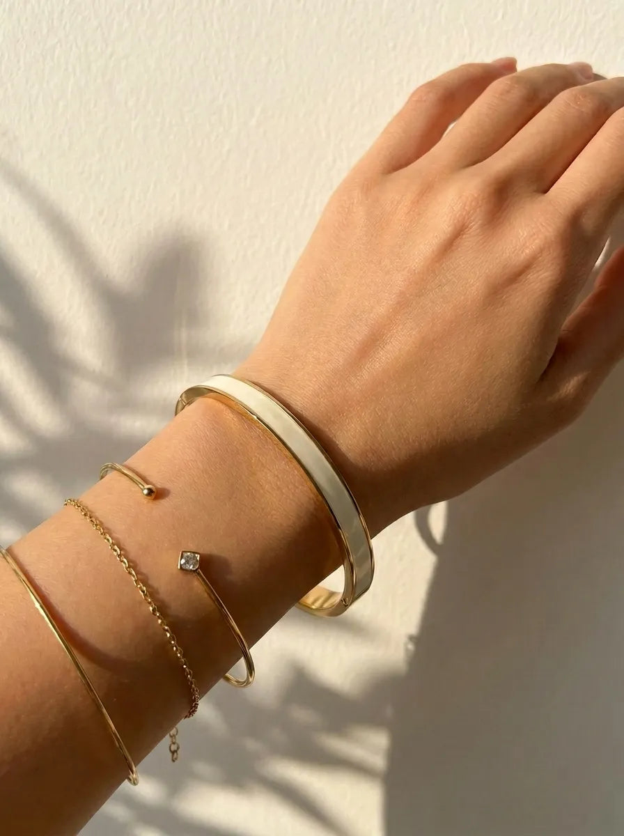 Blanc Enamel 18ct Gold Plated Bangle