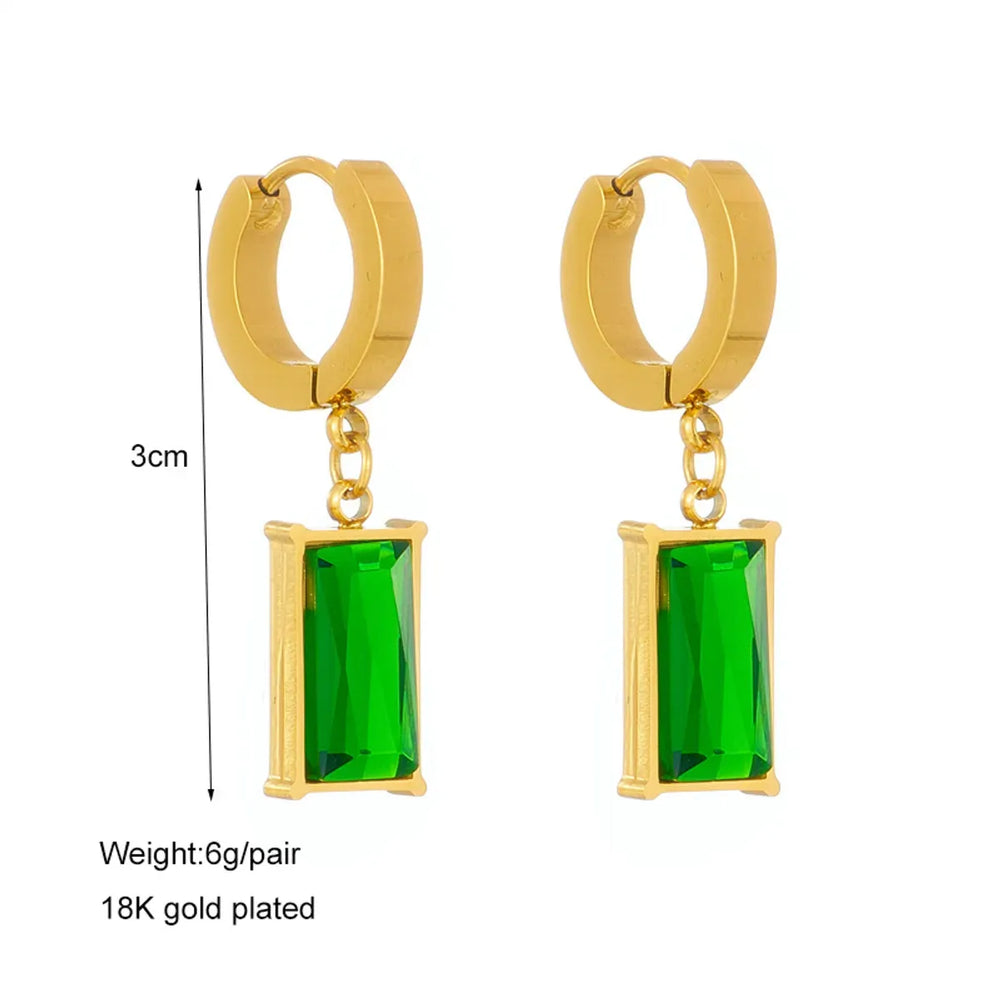 Gold · Emerald Green Stone · Necklace & Earrings - 18ct Gold Plated