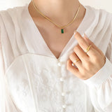 Gold · Emerald Green Stone · Necklace & Earrings - 18ct Gold Plated