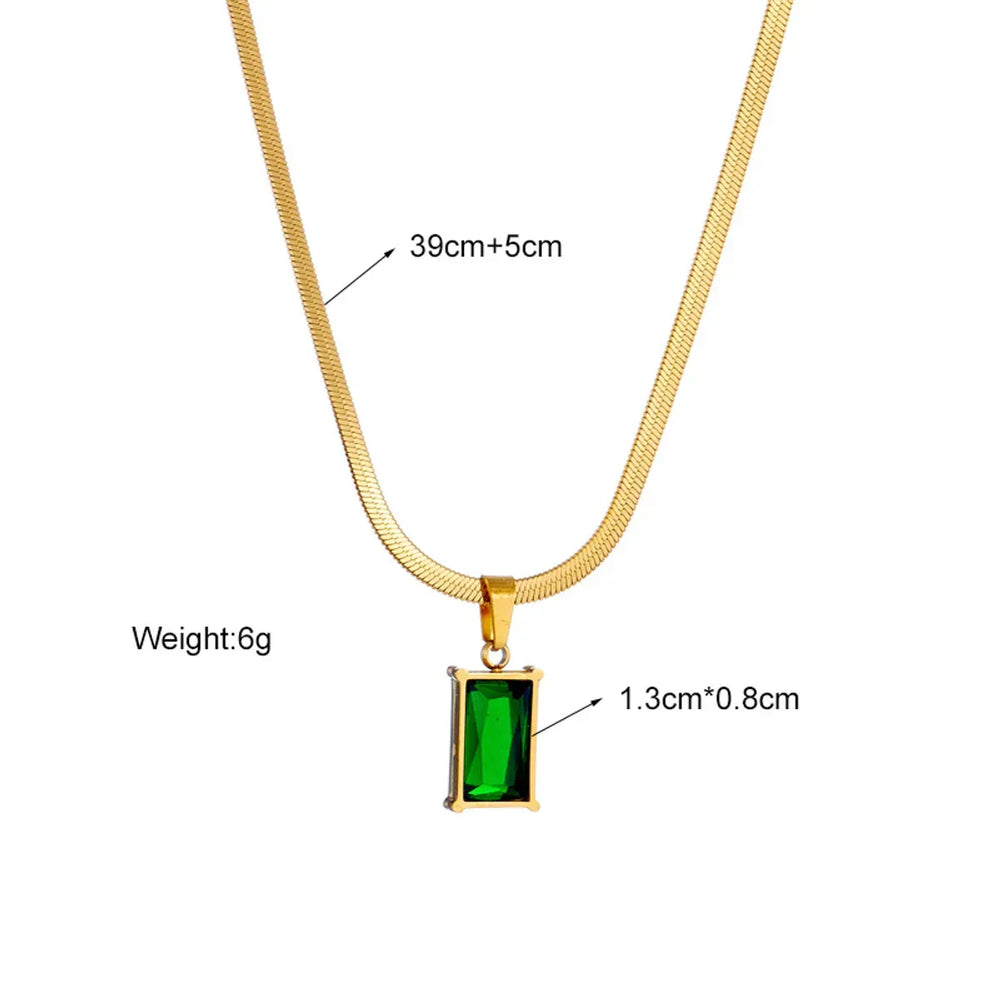 Gold · Emerald Green Stone · Necklace & Earrings - 18ct Gold Plated