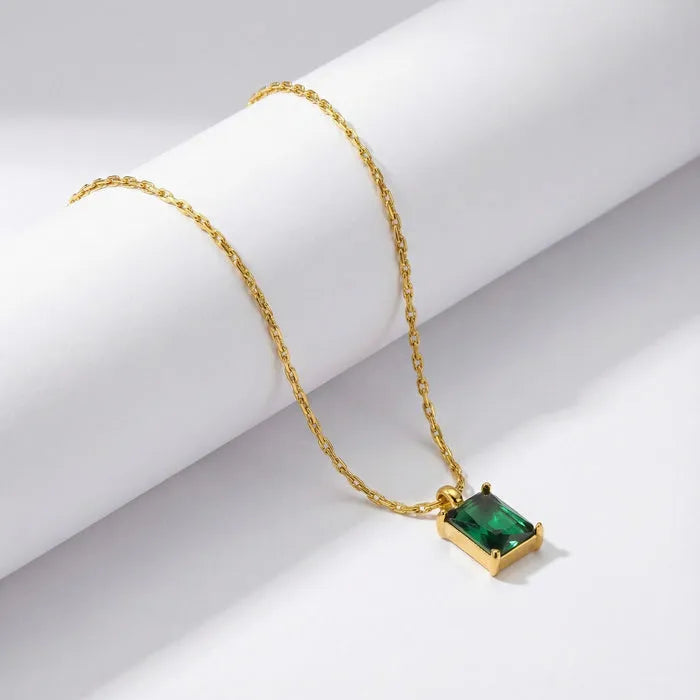 Émeraude Solitaire Necklace - 18ct Gold Plated