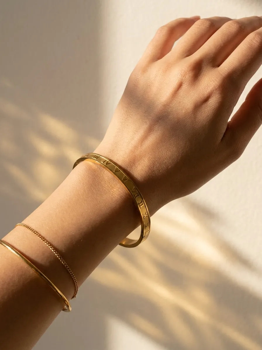Tempus Roman 18ct Gold Plated Bangle